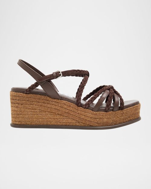 60mm Nyra Leather Espadrille Wedge Sandals
