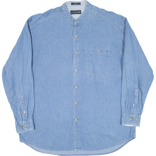 LUNA PIER Mens Denim Shirt Blue Long Sleeve