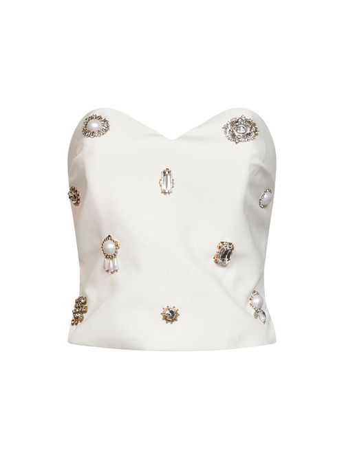 Crystal and Bead Embroidered Blouse — White