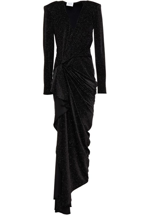 Cindy gathered glittered stretch-velvet gown - Black - IT 44