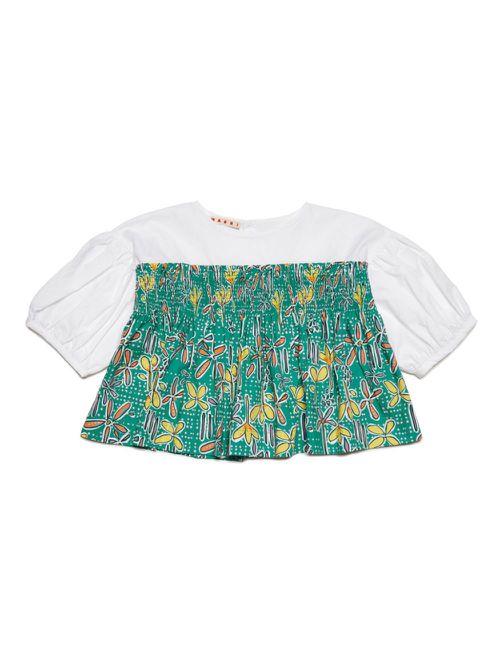 Floral-patterned smocked top - Green
