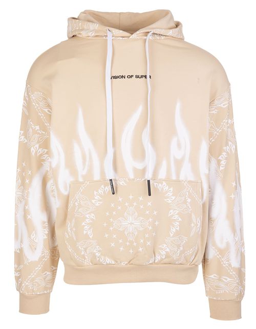 Unisex Beige Hoodie With Bandana Print