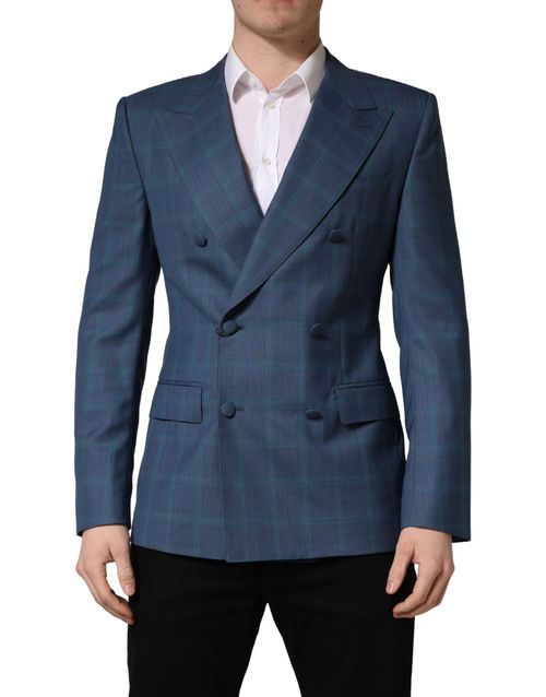 Virgin Wool Checked Blazer — Blue