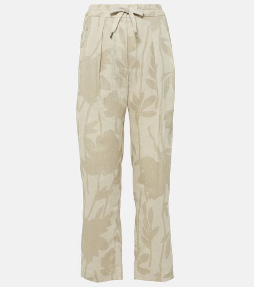 Printed linen tapered pants