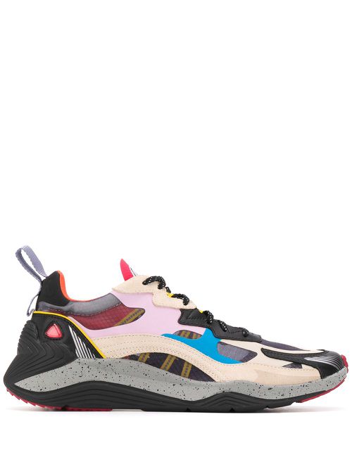 Contrast panel ridged sole sneakers - Pink