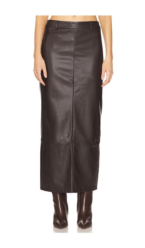 ALL THE WAYS Kayla Faux Leather Skirt in Chocolate. S. Also in XS