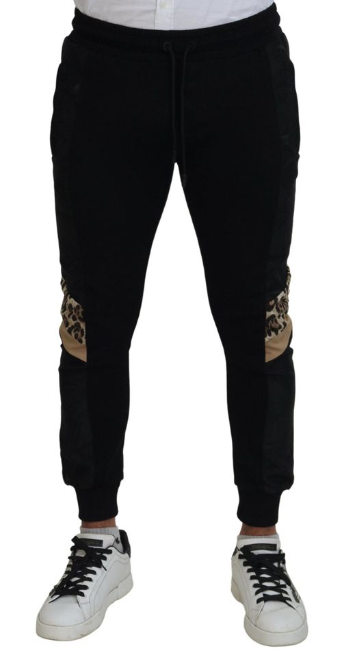 Leopard-Print Paneled Joggers — Black