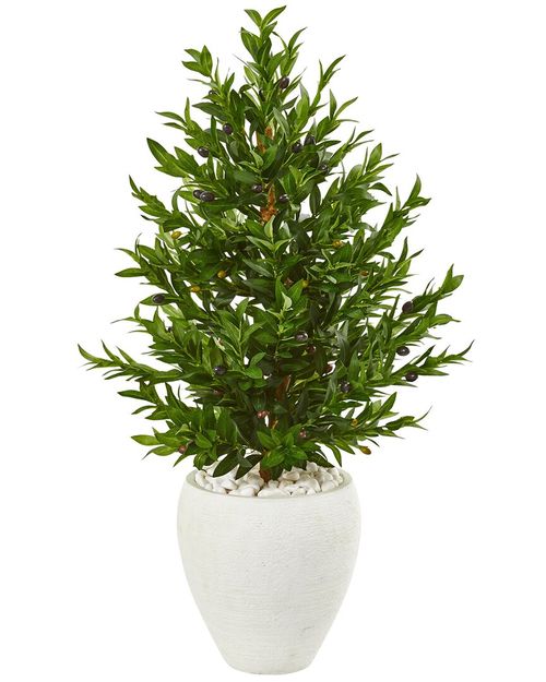 3.5Ft Olive Cone Topiary Uv-Resistant Artificial Tree In Planter (Indoor/Outdoor)