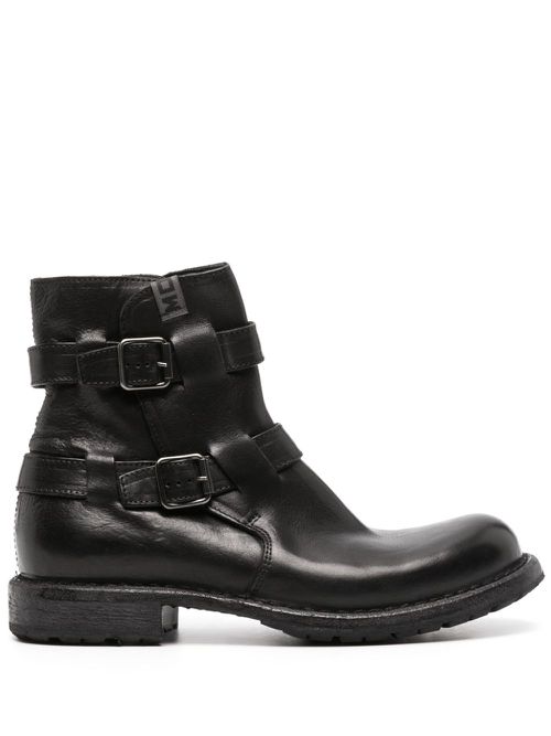 Buckle-fastening calf leather boots - Black