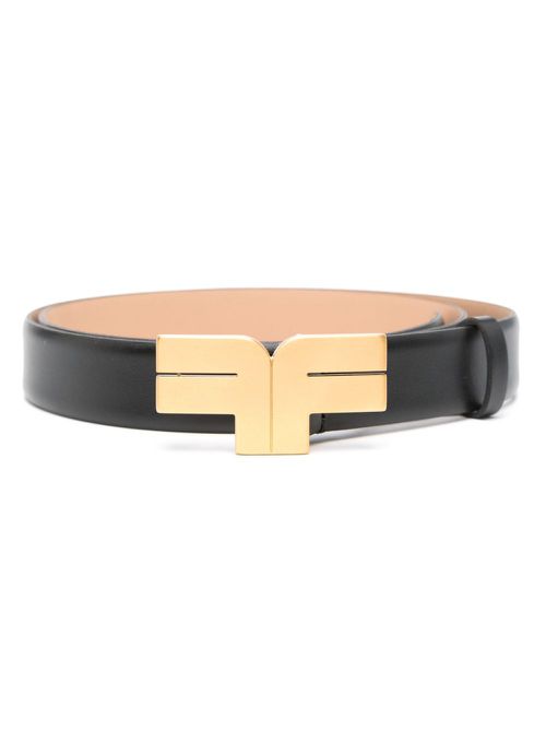 Logo-buckle leather belt - Black