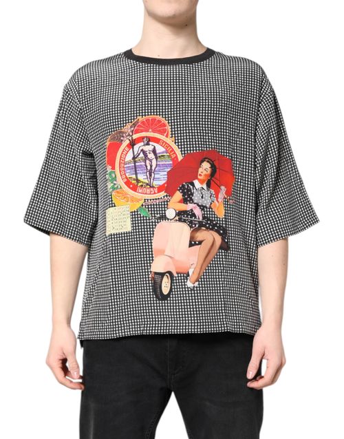 Graphic Print Silk T-Shirt — Black