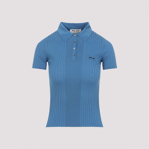 Ribbed Knit Wool Polo Shirt