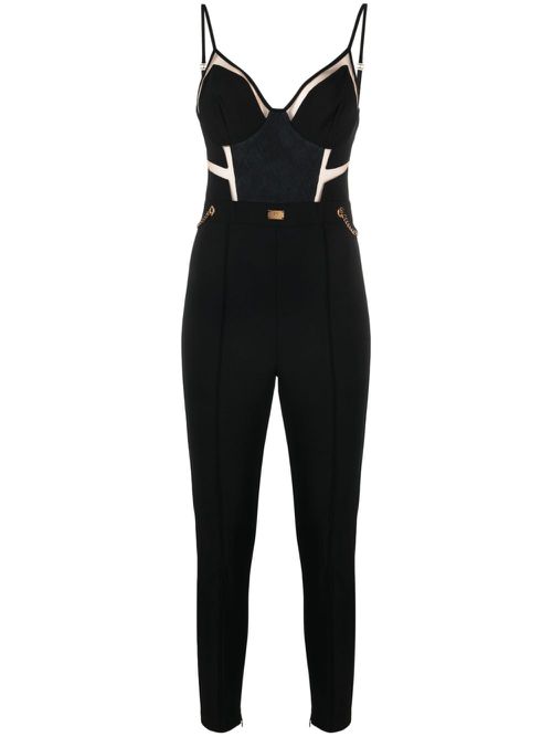 Tulle-inserts bustier jumpsuit - Black