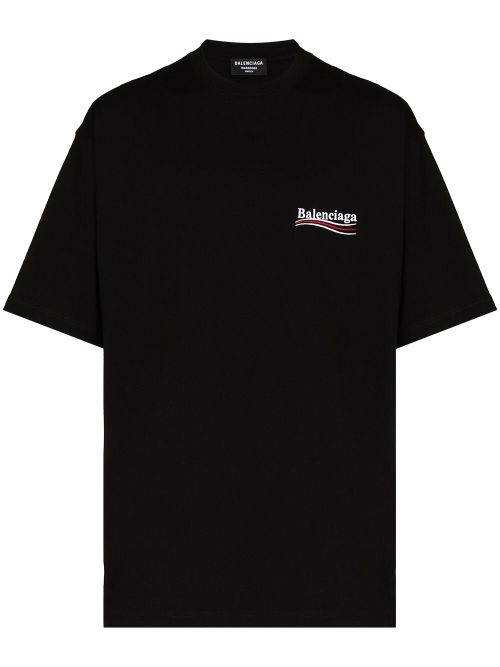 Balenciaga Political Campaign Embroidered Logo Oversized T-shirt in Black - Black