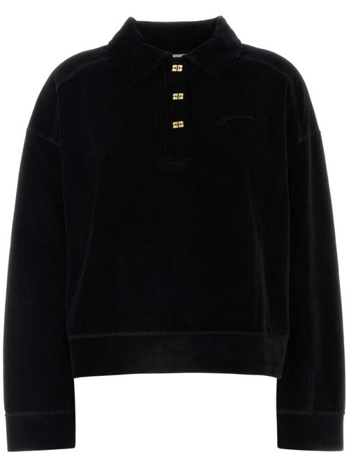 Velour polo shirt - Black