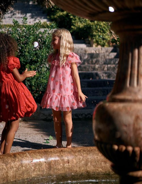 Girls Printed Tulle Dress in Pink | Size 2-3 Years