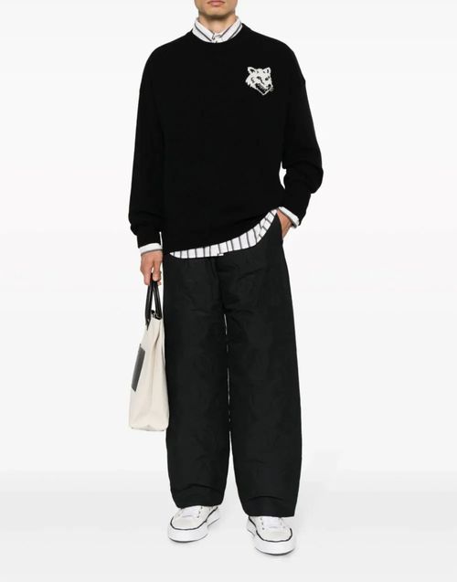 Fox Head Intarsia Logo Sweater — Black