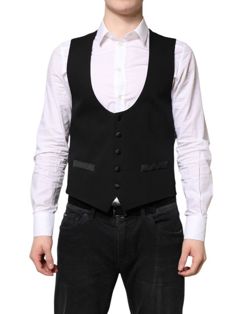 Virgin Wool & Silk Blend Vest — Black
