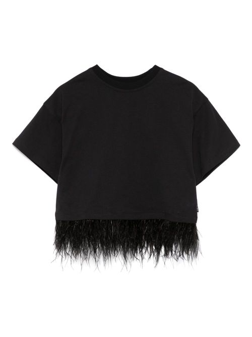 Feather-trim T-shirt - Black