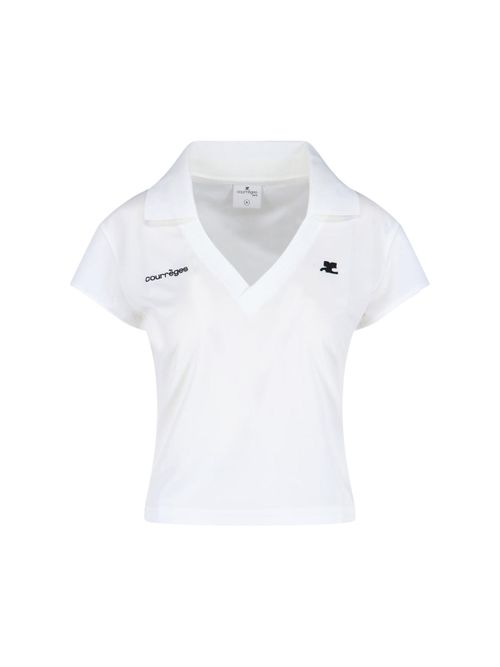 Courrèges COURREGÈS V-neck Short Sleeves Polo Collar Logo Cropped Polo Shirt