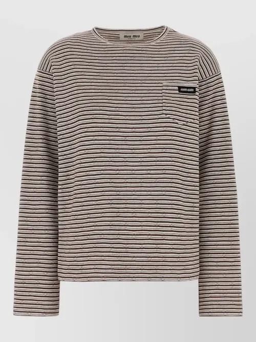 Miu Miu - embroidered cotton blend oversized striped t shirt