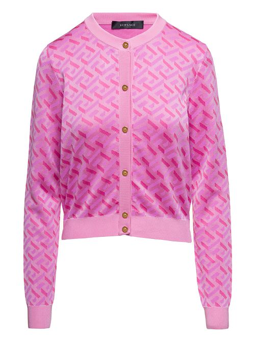 Pink La Greca Monogram Cardigan In Silk Blend Woman