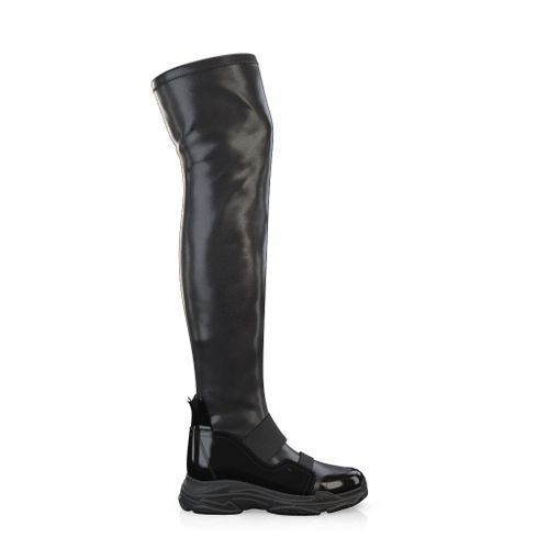 Overknee Socken-Stiefel Chunky Sohlen für Damen - Handgemacht in Italien aus Lackleder - Schwarz, Schlupf - Selbst gestalten - GIROTTI