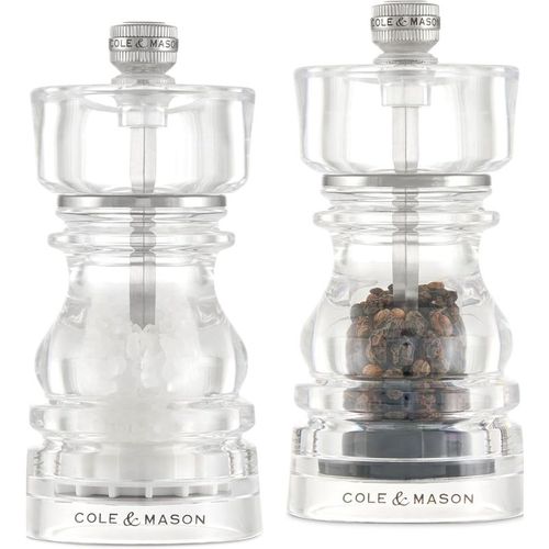 London Acrylic Salt and Pepper Mill Set 130mm - Clear