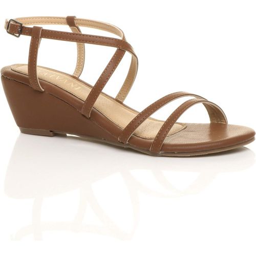 Mid  Heel Crossed Straps Sandals Faux Leather Wedges