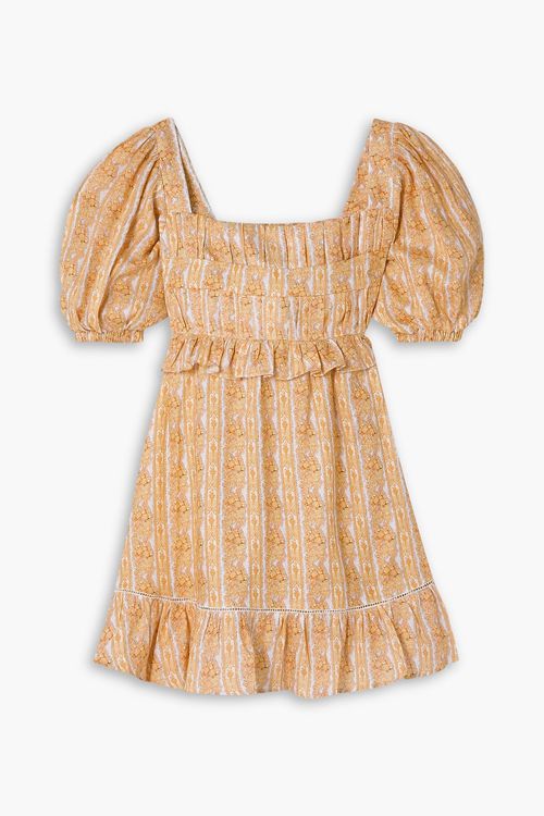 Leticia ruffled printed linen mini dress