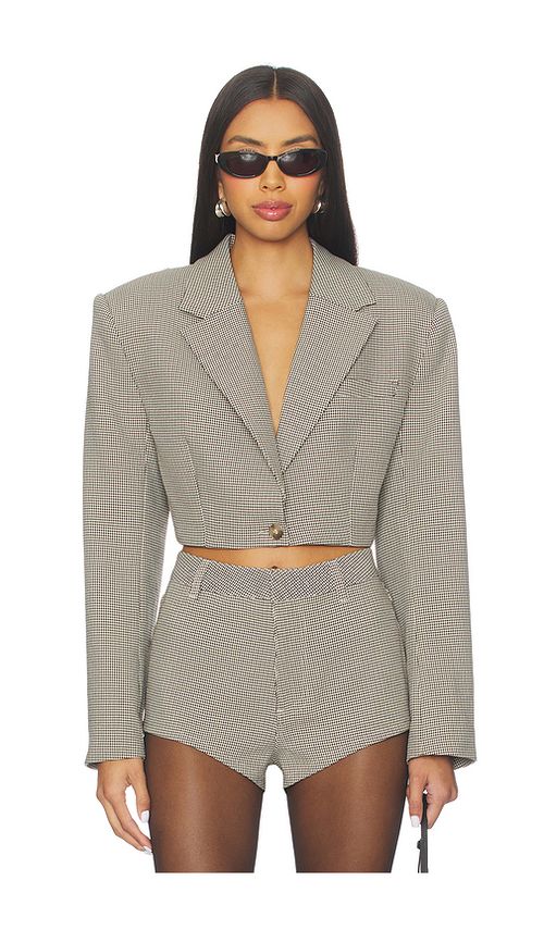 AFRM Petra Cropped Blazer in Black Cream Houndstooth. XXS also in L, M, S, XL