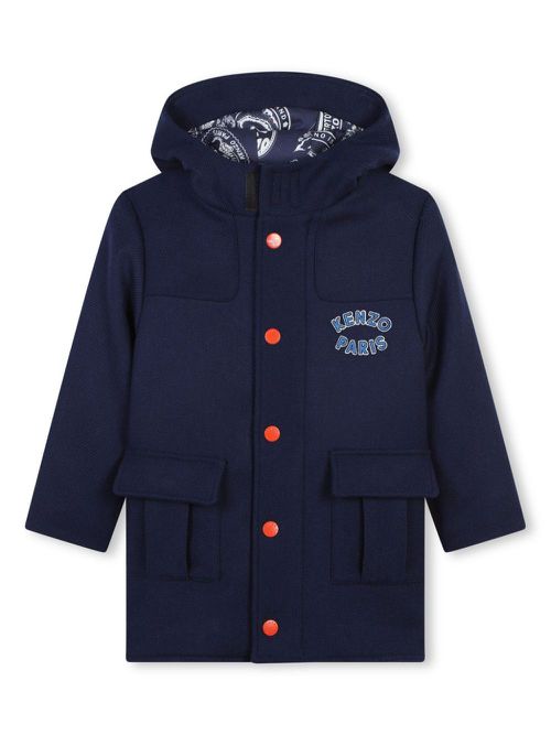 Logo-appliquéd hooded coat - Blue