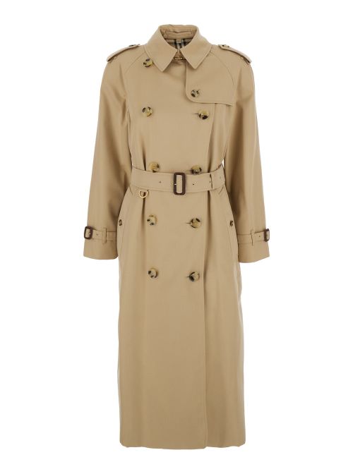 Double-Breasted Cotton Trench Coat — Beige