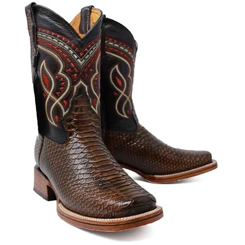 Men’s Exotic Snakeskin Genuine Leather Python Print Square Toe Cowboy Western Boots - Honey (Honey, US Footwear