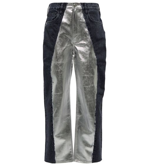 Pieced mid-rise straight jeans