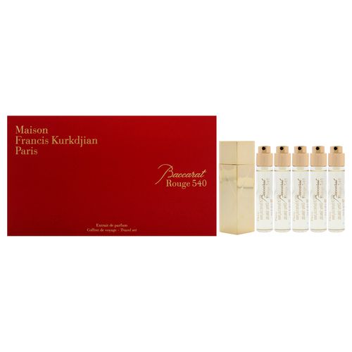 Baccarat Rouge 540 Travel Set by for Unisex - 6 Pc Gift Set 5 x 0.37 Extrait De Parfum Spray (Refill), Case Gold (Empty)