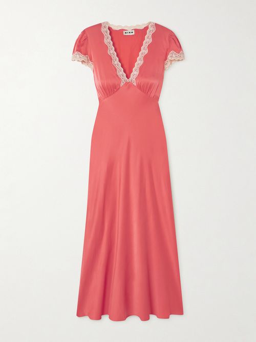 Clarice Lace-trimmed Appliquéd Silk-satin Midi Dress - Orange