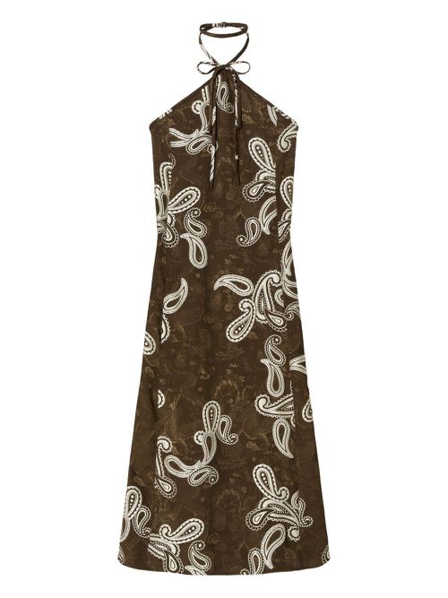Paisley-print halterneck dress - Brown