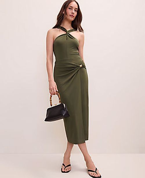 Ann Taylor Hardware Embellished Wrap Midi Skirt