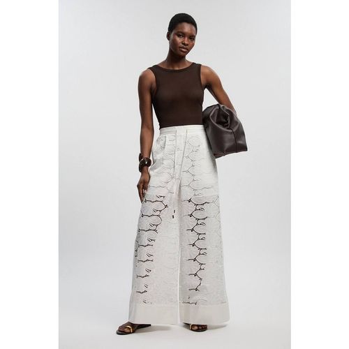 Karen Millen Women's Cutwork Cotton Woven Trouser in Ivory