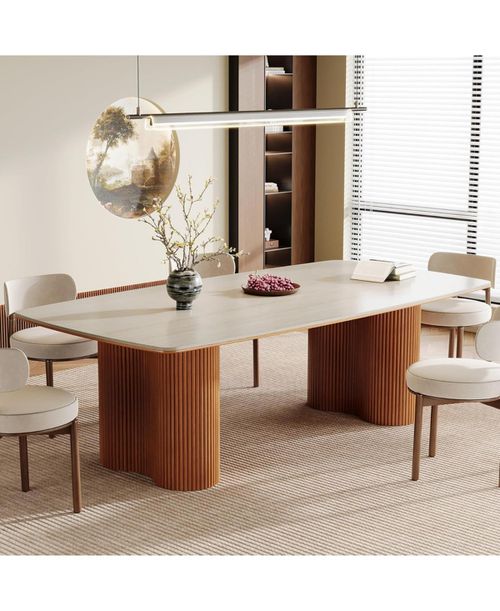 "78.7"" Sintered Stone Dining Table for 8-10,Luxury Rectangular Kitchen Table with Solid Wood Legs, Mid-Century Dining Room Table Dinner Tabl"