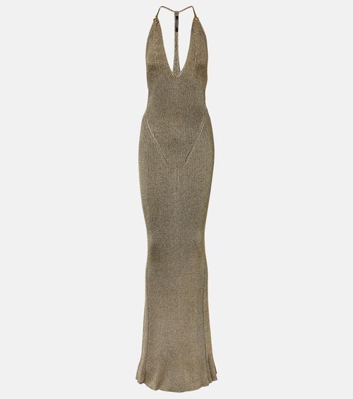 Ribbed-knit lamé maxi dress
