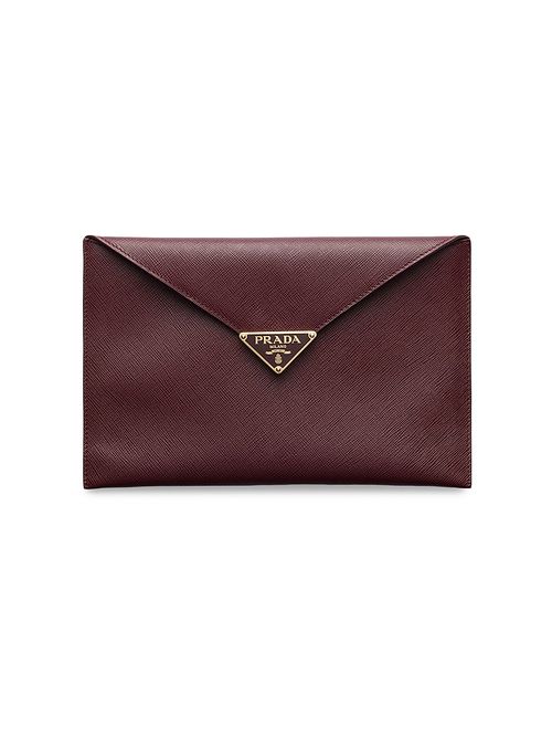 Women's Saffiano Leather Envelope Clutch - Dark Red