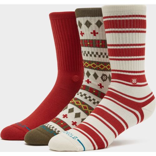 Stance Cabin Days Crew Socks 3-Pack, Red/Cream/Brown