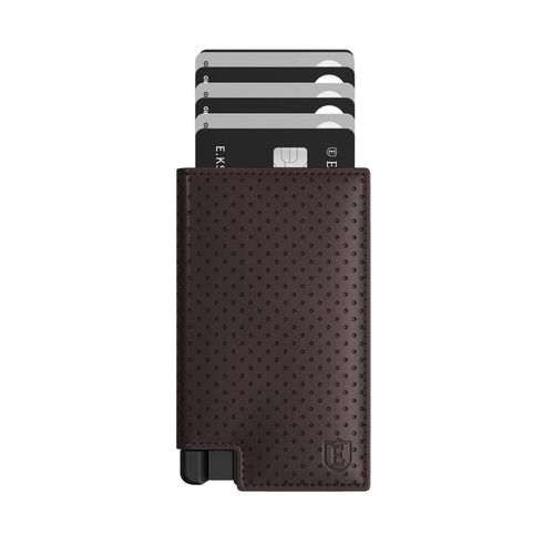 Men's Wallet - Perforated Brown Pro Premium Slim Men's Wallet Trackable Wallet Leather Smart Wallet RFID Blocking