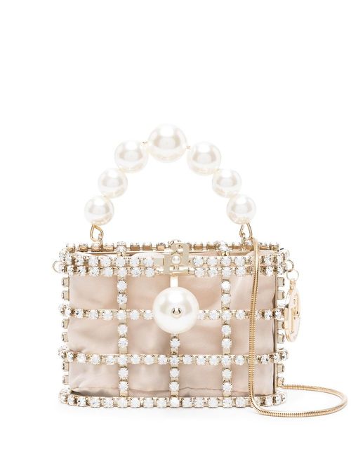 Crystal-embellished caged mini bag - Gold