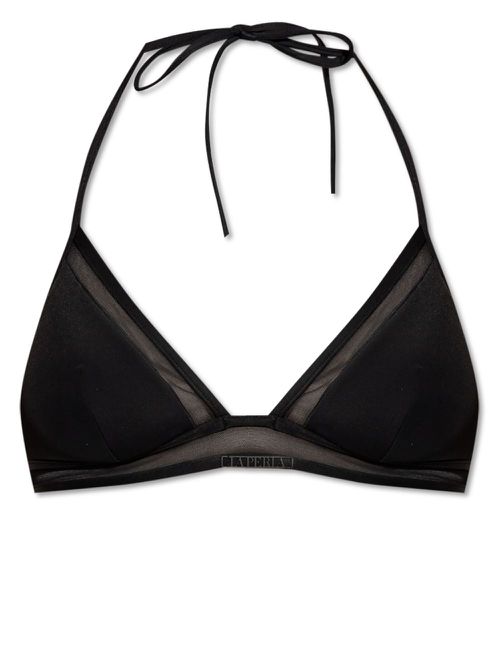 Logo-plaque panelled bikini top - Black