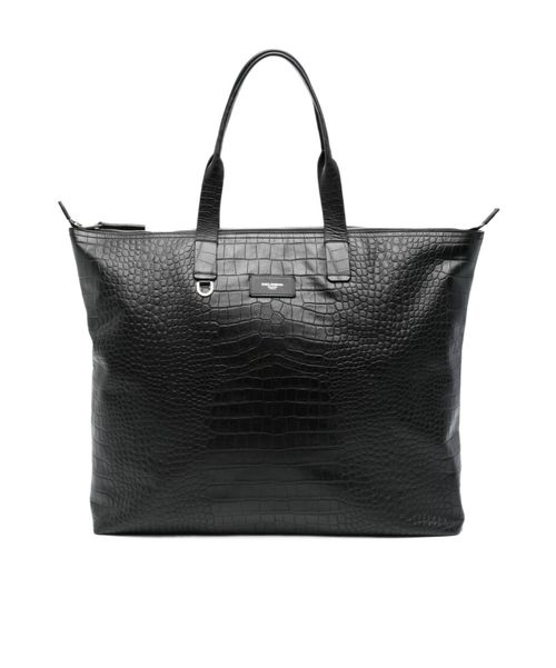 Crocodile-embossed leather tote bag