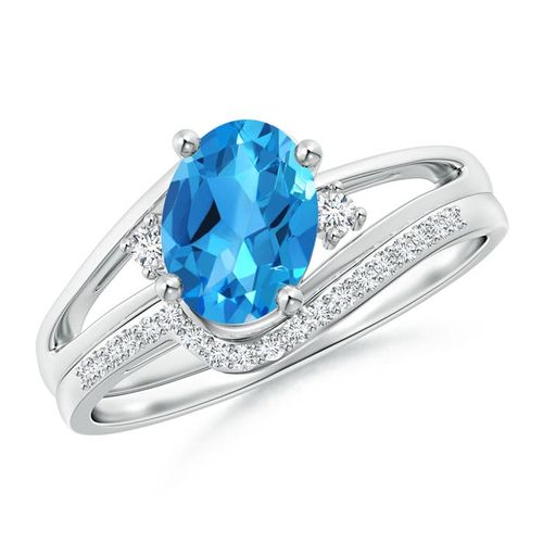 Angara 1.5 Carats Oval Swiss Blue Topaz and Diamond Bridal Set in Platinum