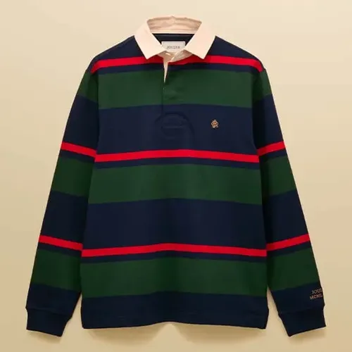 Joules Mens Navy Green Stripe Rugby Long Sleeve Shirt